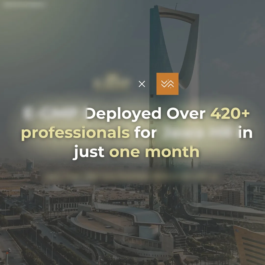 Client post, agency and employer names blurred: deployed over 420 professionals abroad in just one month.